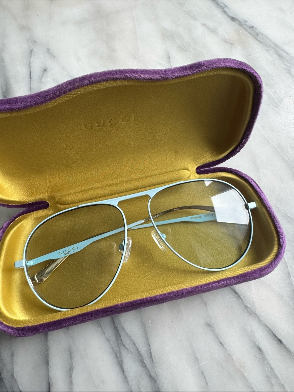 Gucci GG0334 Light Blue Aviator Sunglasses